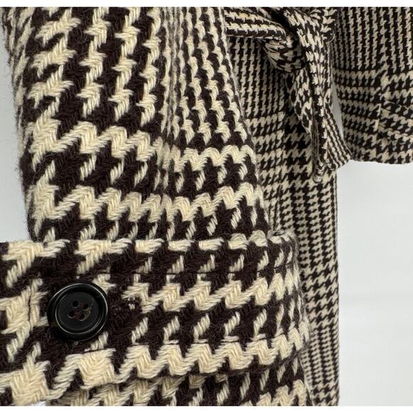 J Crew Vintage Wool Blend Brown Cream Houndstooth Plaid Trench Coat - Picture 8 of 9